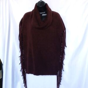 Acrobat - Cowl Neck Fringe Poncho Sweater, Brown
